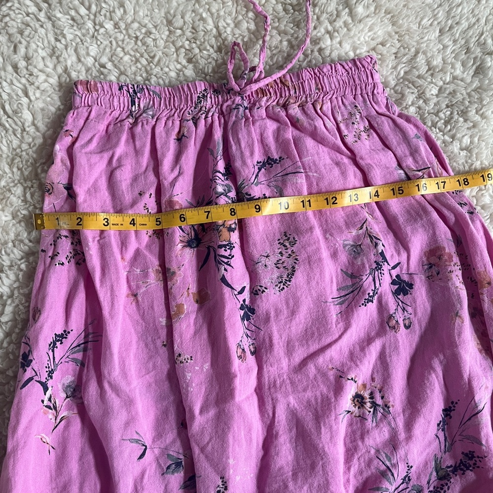 Italian Linen Asymmetrical Hem Maxi Skirt Floral Pink Women's Skirt - Picture 9 of 12